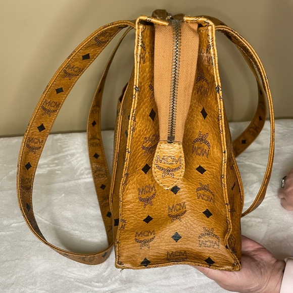 MCM Visetos Cognac Tote Bag - minor wear to corners and scratch on hardware - Picture 9 of 16